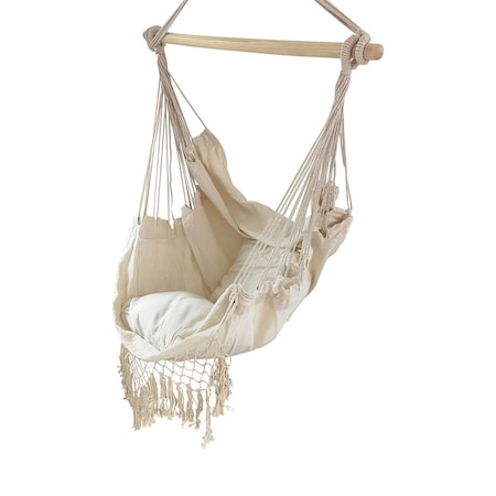 Tepee Supplies Hanging Rope Swing Hammock Chair with Side Pocket & Wooden Spreader Bar Ivory TE2752272